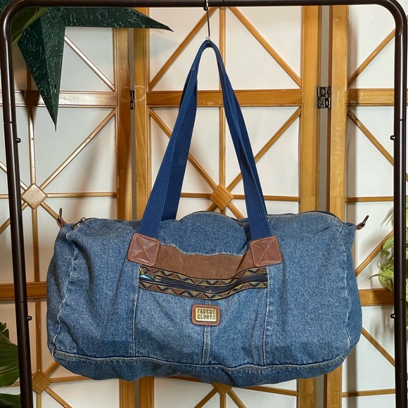 Faded Glory Handbags - Vintage Faded Flory Denim Duffel